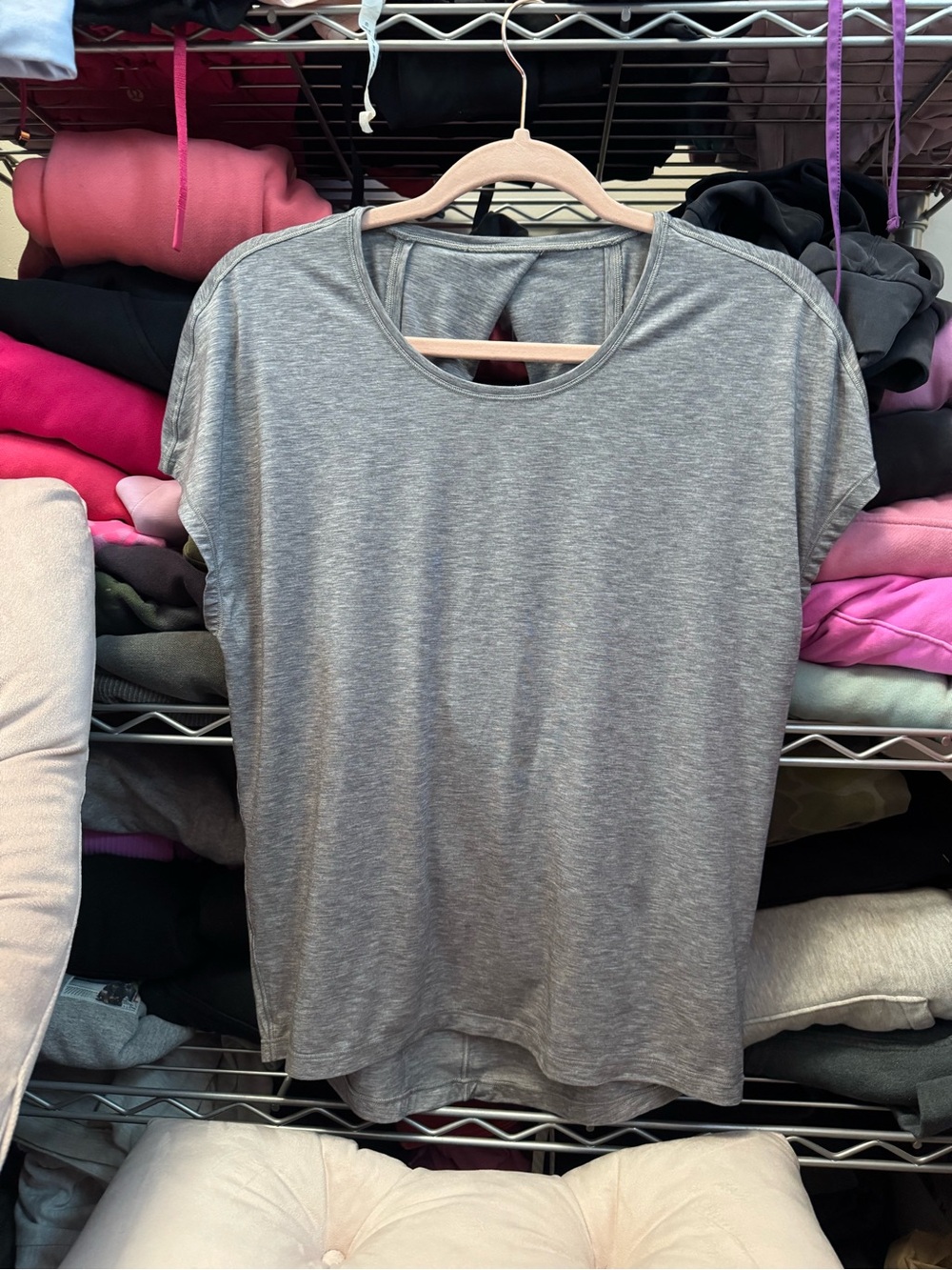 Lululemon grey t shirt , open back size 8-10